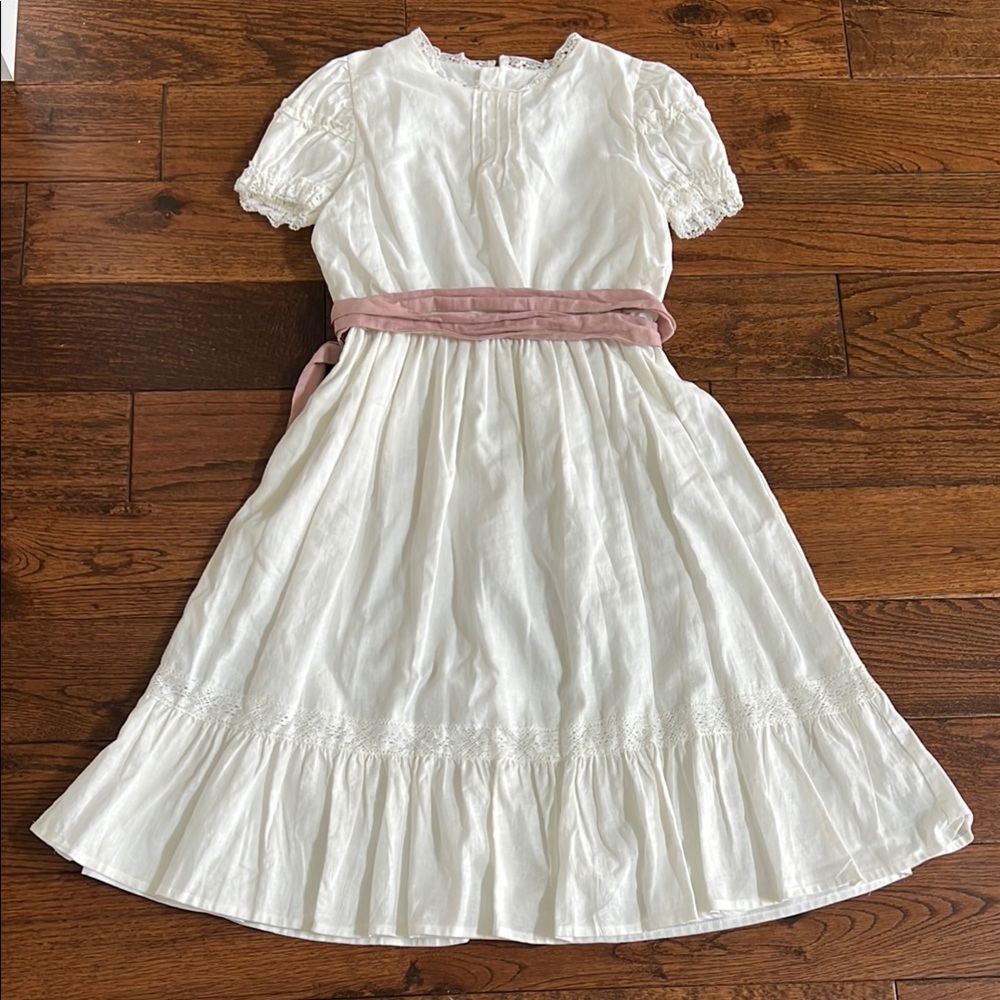 Mango Elegant White Dress with Pink Sash